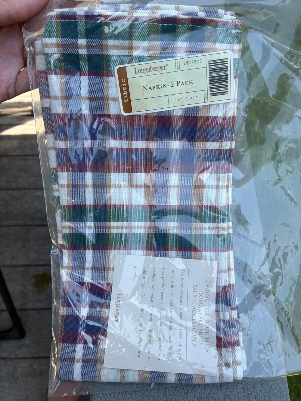 Longaberger Woven Traditions Plaid Cotton Fabric Napkins SMELLS MUSTY